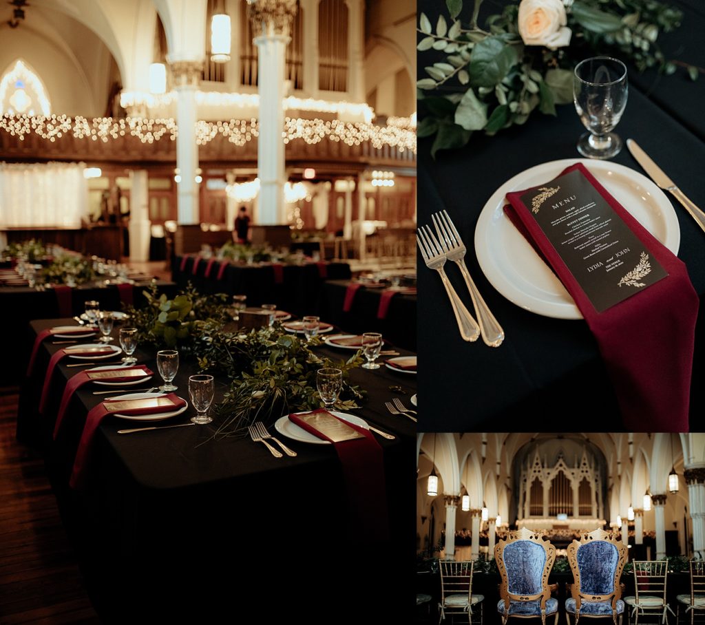 Gothic, Vintage, Moody Wedding Details at the Venue, Cohoes, NY