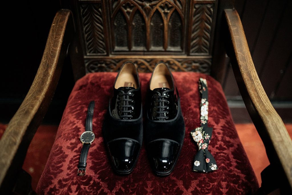Dark & Moody Black Grooms Shoes and Details
