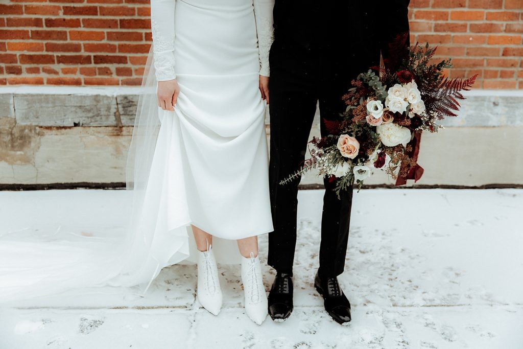 Bride and Groom Winter Wedding Style Black and White Vintage