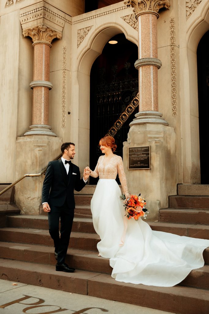 Pafa Wedding Redhead Bride, Museum Wedding, Bride and Groom with Bright Spring Florals, Philadelphia Wedding Photography